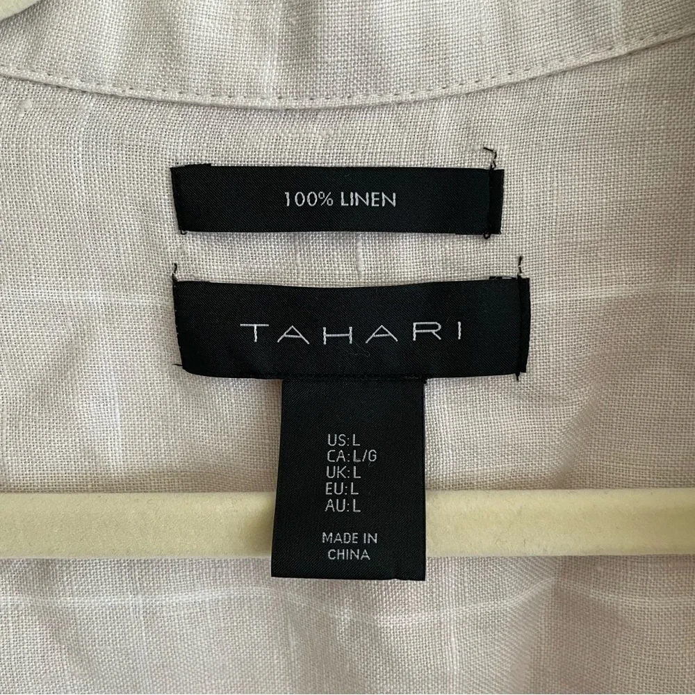 Tahari Linen Duster shirt trench belted plaid collared lagenlook topper cover up